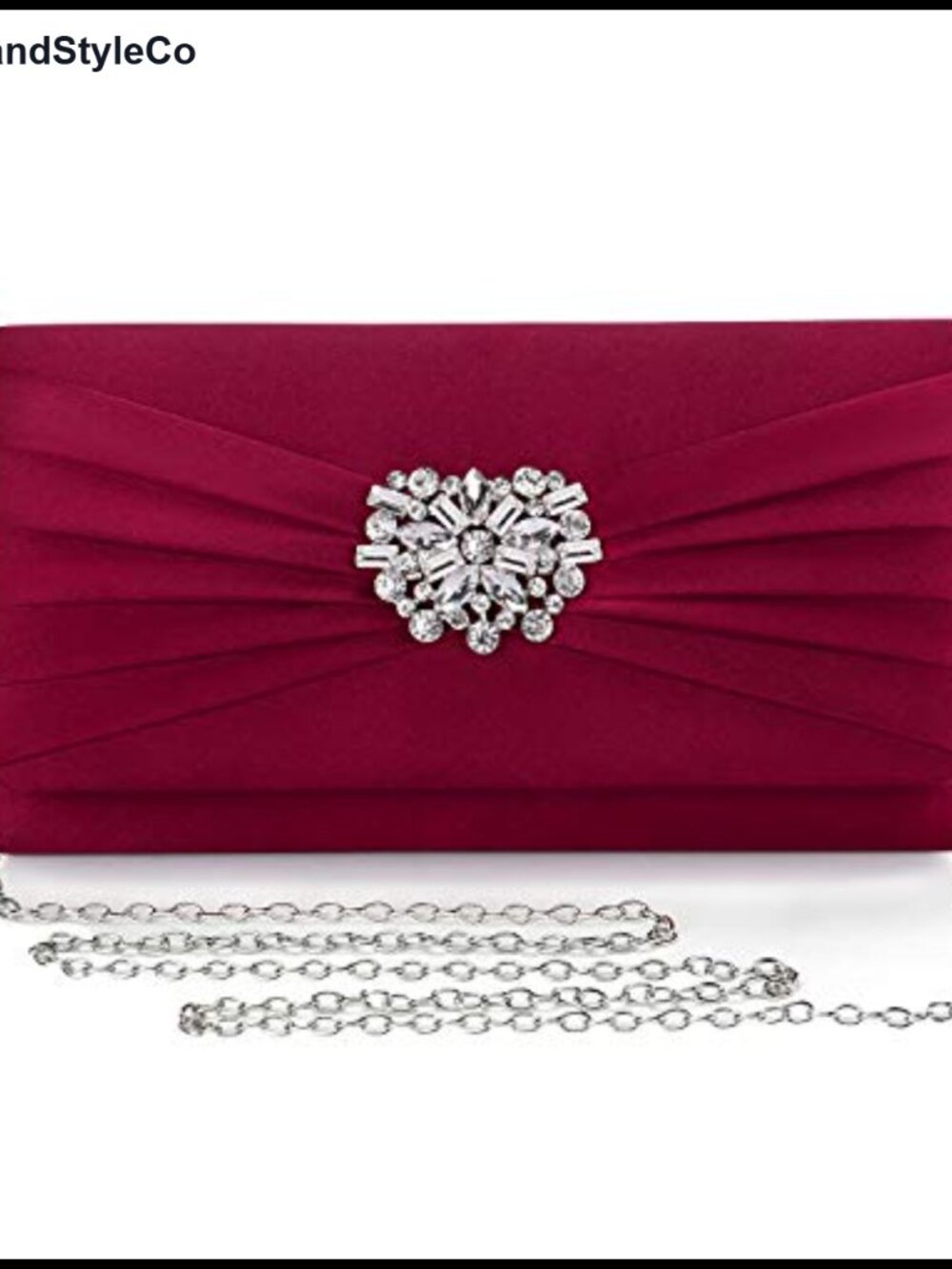 Women's Pleated Satin Rhinestone Clutch Evening Purse Detachable Chain